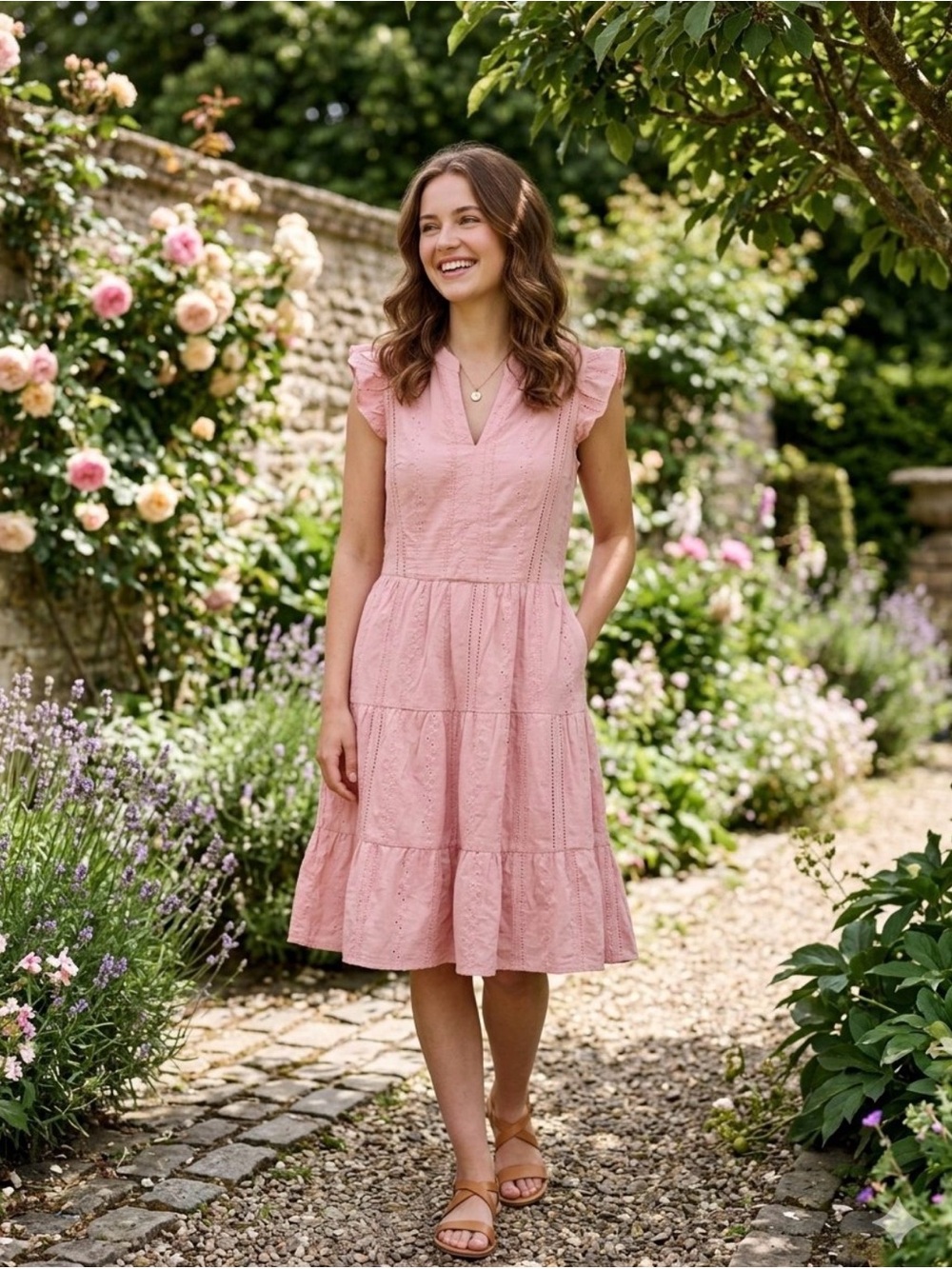 Laundry By Shelli Segal Pink Eyelet Tiered Dress